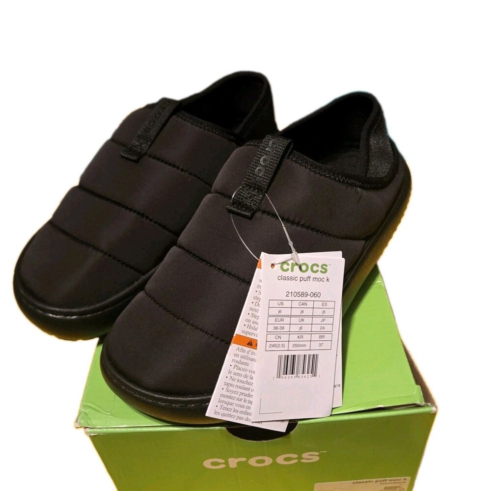 Crocs Classic Puff Moc 210706 Black/Black Unisex Slip On Shoes KIDS J6